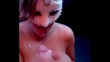 Big Cock Explodes All Over Masked Milf's Big Tits